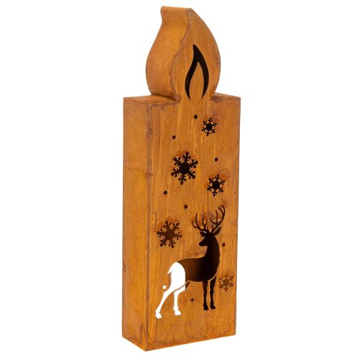 Kersttheelichthouder, roestige metalen kaarsenhouder, hert, 45x14cm