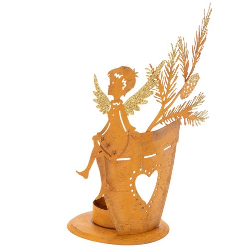 Kersttheelichthouder, engelversiering, roestkleurige decoratie, Ø8cm H18cm kopen | Floristik24.nl