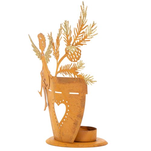 Kersttheelichthouder, engelversiering, roestkleurige decoratie, Ø8cm H18cm | Floristik24.nl