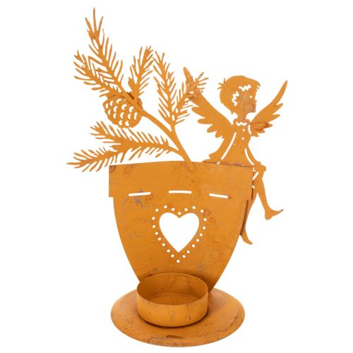 Kersttheelichthouder, engelversiering, roestkleurige decoratie, Ø8cm H18cm | Floristik24.nl