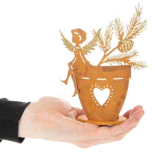 Kersttheelichthouder, engelversiering, roestkleurige decoratie, Ø8cm H18cm | Floristik24.nl