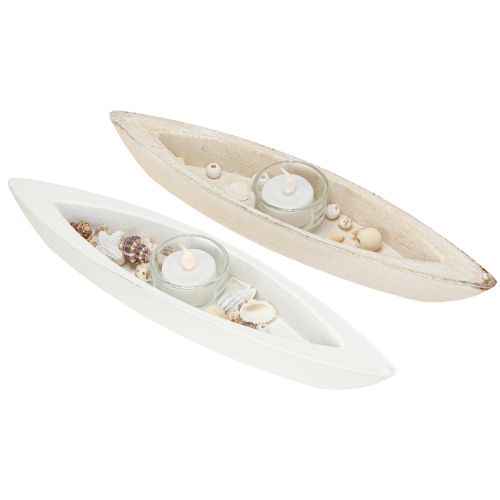 Artikel Theelichthouder maritiem theelicht boot hout assorti 31×6.5cm 2st