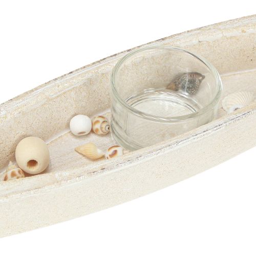 Artikel Theelichthouder maritiem theelicht boot hout assorti 31×6.5cm 2st