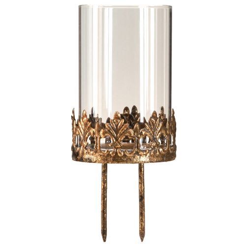 Floristik24 Theelichthouder met glas om in te steken antiek look goud Ø5,5cm 4 stuks