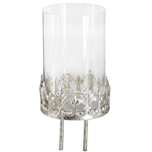 Floristik24 Theelichthouder met glas om in te steken vintage zilver Ø5,5cm H8cm 4st