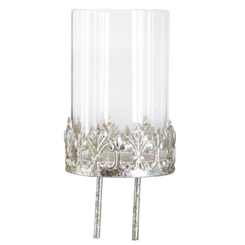 Floristik24 Theelichthouder met glas om in te steken vintage zilver Ø5,5cm H8cm 4st