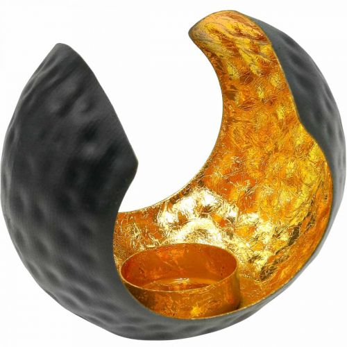 Theelichthouder zwart goud tafeldecoratie metaal 12×9×10cm