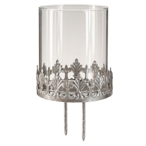 Floristik24 Theelichthouder om in te steken met glas zilver antiek Ø7cm 4 st