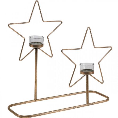 Theelichthouder Star Metal Golden Vintage 2 vlammen L38cm