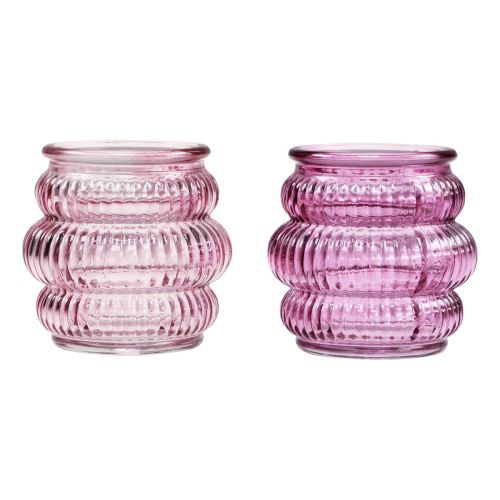 Artikel Theelichthouder glasdecoratie paars roze Ø7,5cm H7,5cm 2st