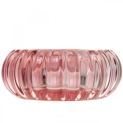 Floristik24 Theelichthouder Glazen Kandelaar Rond Roze Ø8cm H3.5cm