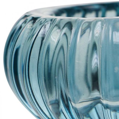 Floristik24 Theelichthouder Glazen Kandelaar Rond Blauw Ø8cm H3.5cm