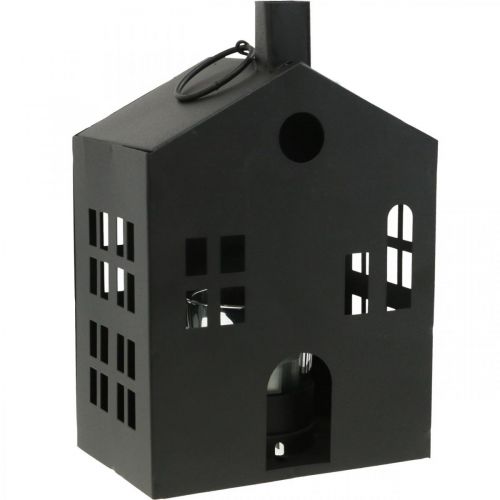 Floristik24 Theelichthouder huis zwart metaal, vuurtoren Ø4.4cm H18cm