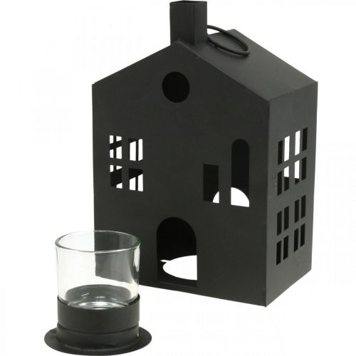 Floristik24 Theelichthouder huis zwart metaal, vuurtoren Ø4.4cm H18cm