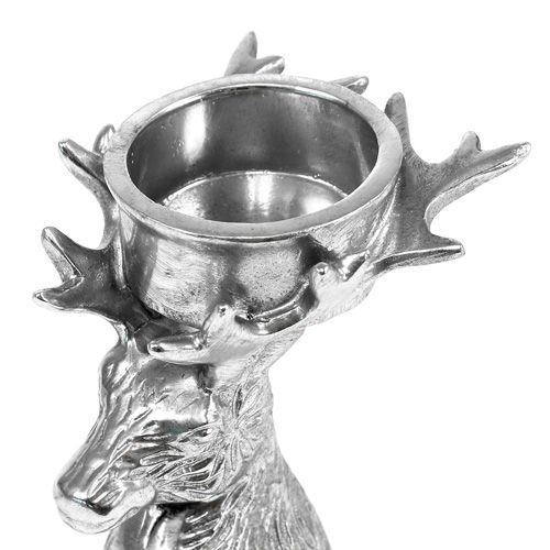 Floristik24 Waxinelichthouder hertenkop zilver 8,5cm