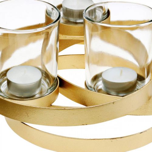 Floristik24 Adventskaarshouder metaal rond goud met 4 glaasjes 34×26×18cm