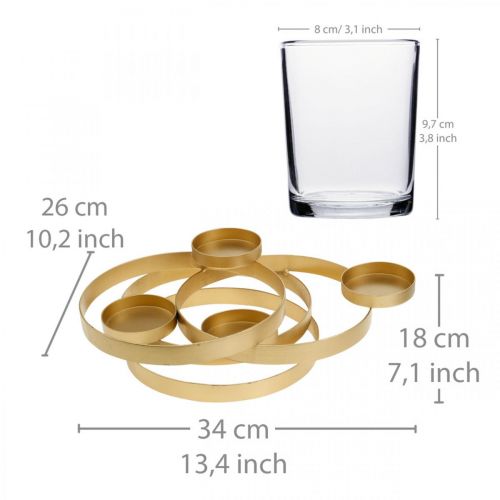 Floristik24 Adventskaarshouder metaal rond goud met 4 glaasjes 34×26×18cm