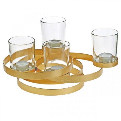 Floristik24 Adventskaarshouder metaal rond goud met 4 glaasjes 34×26×18cm