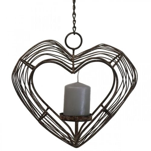 Waxinelichthouder metaal hangende decoratie roest decoratie hart 22×7×20cm