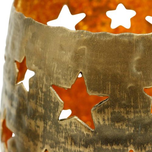 Floristik24 Adventsdecoratie theelichthouder met sterren metaal goud Ø8.5cm H11cm