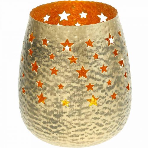 Floristik24 Kerstdecoratie theelichthouder metaal met sterren goud Ø18cm H20cm