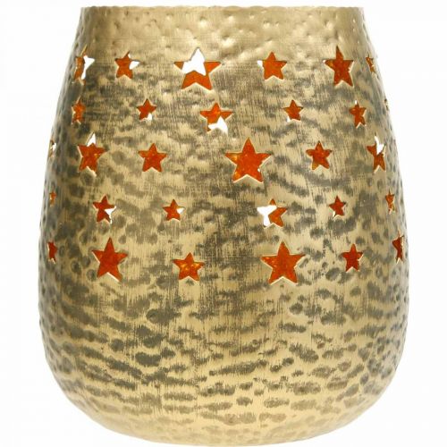 Floristik24 Kerstdecoratie theelichthouder metaal met sterren goud Ø18cm H20cm