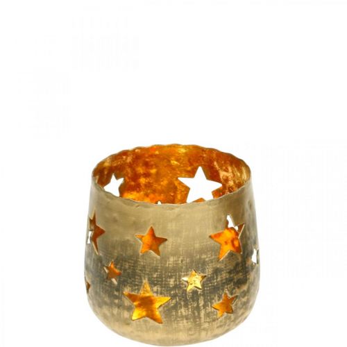 Floristik24 Theelichthouder met sterren Kerstdecoratie metaal goud Ø8cm H7cm