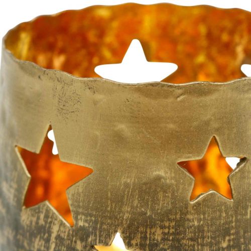Floristik24 Theelichthouder met sterren Kerstdecoratie metaal goud Ø8cm H7cm