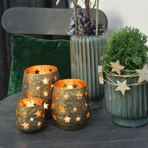 Floristik24 Adventsdecoratie theelichthouder met sterren metaal goud Ø8.5cm H11cm
