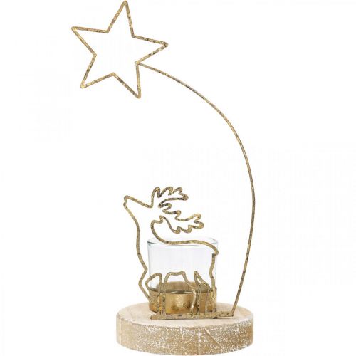 Artikel Theelichthouder rendier en kerstster metaal Ø10cm H24cm