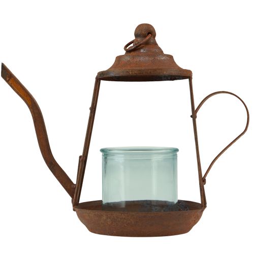 Theelichthouder roest glazen lantaarn theepot Ø13cm H22cm