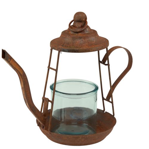 Artikel Theelichthouder roest glazen lantaarn theepot Ø13cm H22cm