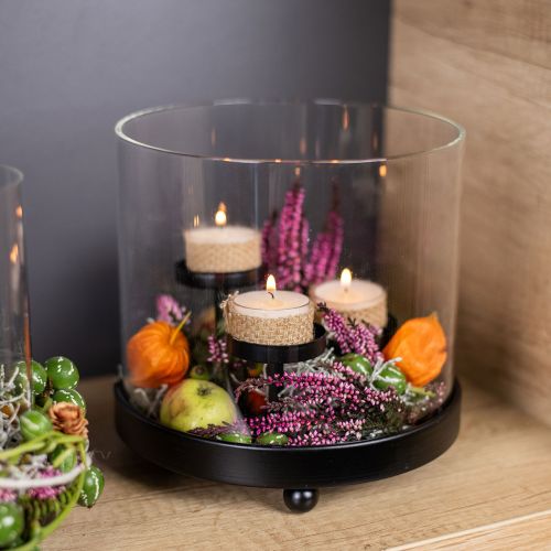 Floristik24 Waxinelichthouder orkaan glas metaal zwart Ø19cm H18cm