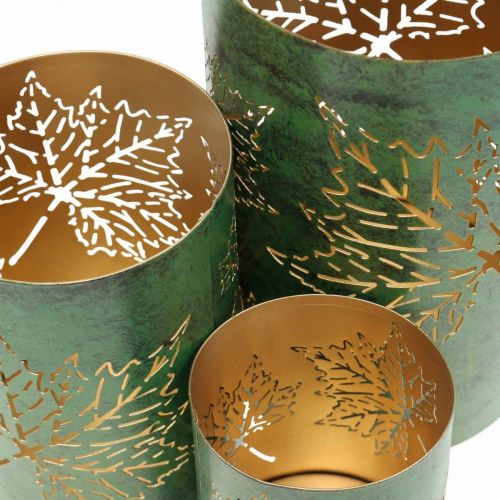 Floristik24 Lantaarn metaal bladeren groen, goud H20 / 15 / 10cm set van 3