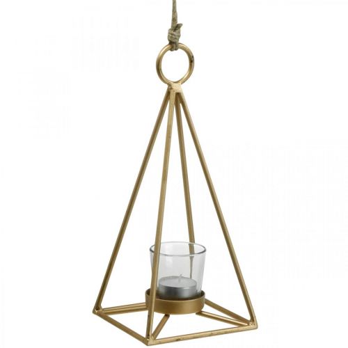 Floristik24 Theelichthouder hangend gouden metalen decoratie lantaarn 12,5×12,5×28cm