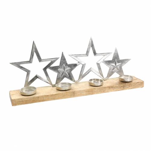 Floristik24 Kandelaar ster silhouet op houten voet zilver, natuurlijk metaal, mangohout 35cm × 14cm