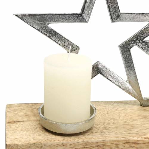 Floristik24 Kandelaar ster silhouet op houten voet zilver, natuurlijk metaal, mangohout 35cm × 14cm