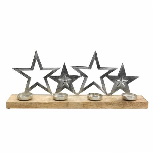 Floristik24 Kandelaar ster silhouet op houten voet zilver, natuurlijk metaal, mangohout 35cm × 14cm