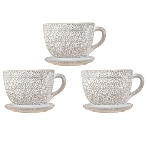 Floristik24 Theekopje decoratief keramiek white washed 12×10×8cm 3 st