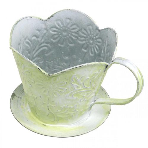 Artikel Planter, decoratieve koffiefilterhouder, metalen beker voor planten, bloemendecoratie groen, wit shabby chic H11cm Ø11cm
