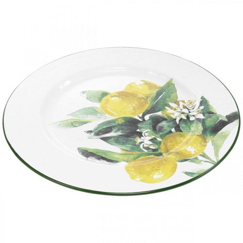 Artikel Decoratiebord, Mediterraans, metalen bord met citroentak Ø34cm