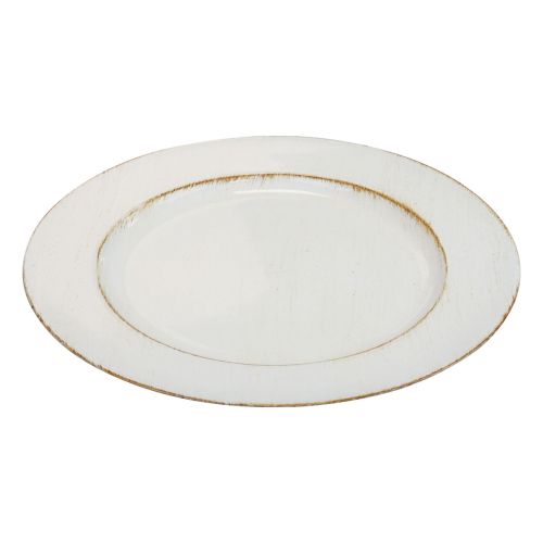 Floristik24 Decoratief bord rond kunststof retro wit bruin glans Ø30cm