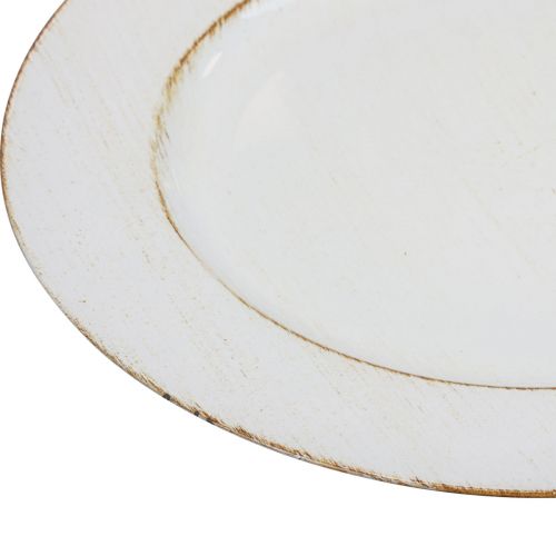 Floristik24 Decoratief bord rond kunststof retro wit bruin glans Ø30cm