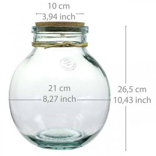 Floristik24 Fles tuinset glas met kurken deksel en gereedschap Ø21cm H25cm