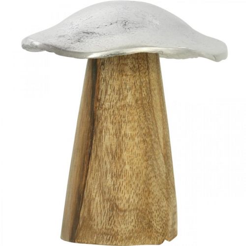 Floristik24 Tafeldecoratie deco paddestoel metaal hout zilver houten paddestoel H10cm