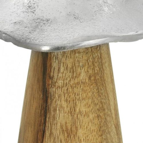 Floristik24 Tafeldecoratie deco paddestoel metaal hout zilver houten paddestoel H10cm