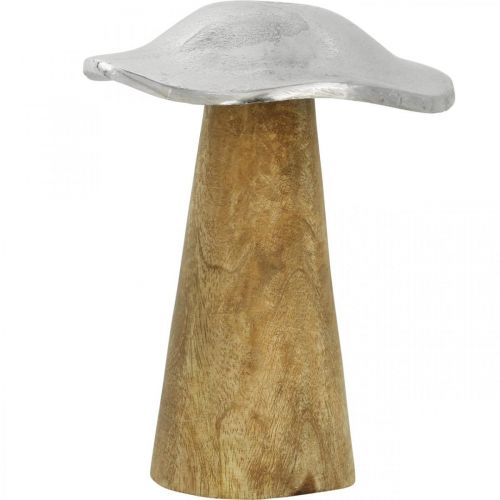 Artikel Tafeldecoratie deco paddestoel metaal hout zilver houten paddestoel H14cm