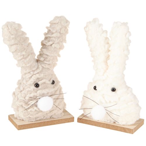 Artikel Decoratieve paashaas van pluche – fluffy paasdecoratie in beige &amp; wit op houten voet H18cm 2 st.