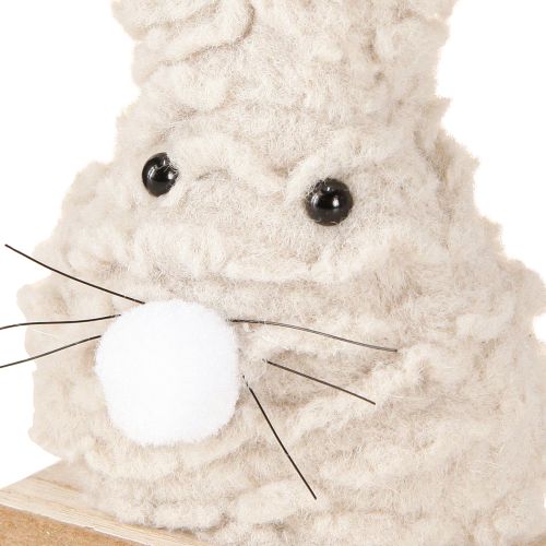 Artikel Decoratieve paashaas van pluche – fluffy paasdecoratie in beige &amp; wit op houten voet H18cm 2 st.