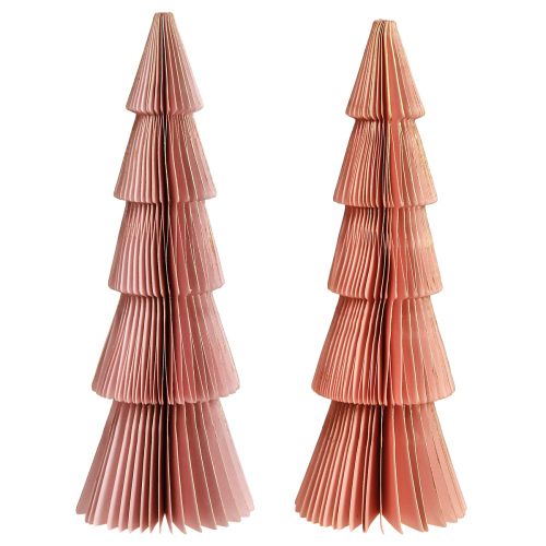 Tafeldecoratie kerstboom honingraatpapier Abrikoos Goud H30cm 2 st